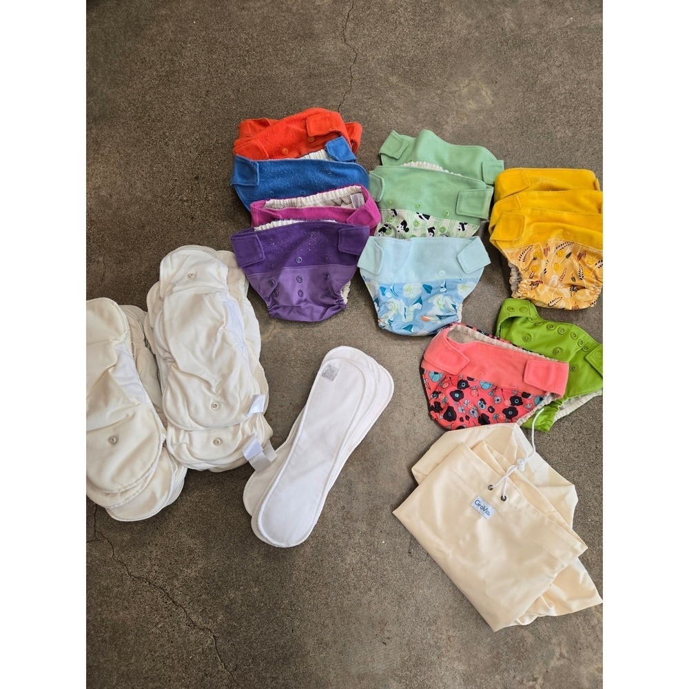 GroVia Hybrid Cloth Diaper Bundle Shells Soaker Pads Wet Bag Reusable OS